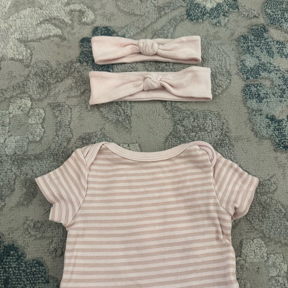 Cloud Island Pink Striped Bodysuit with Headbands